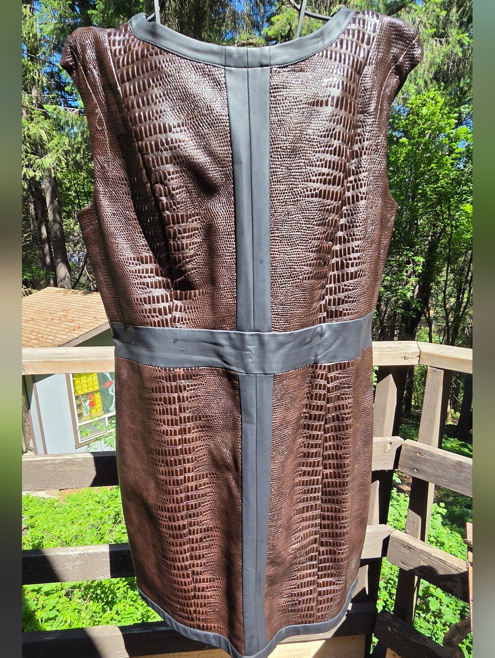 mark. Brown Faux-Croc Mini Dress with Black Trim SzXL Dress Only Listing